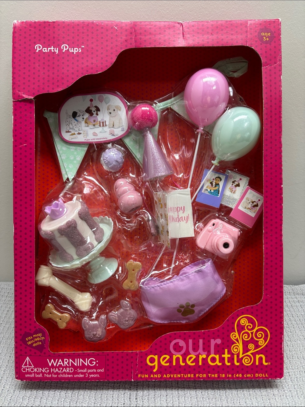 Our Generation Party Pups Pet Birthday 20 Piece Accessory Set for 18" Dolls NEW